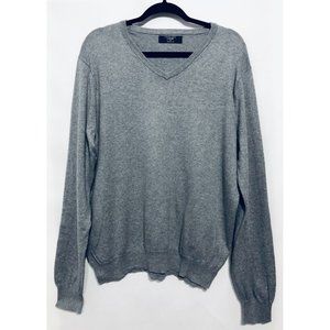 J Crew Mens Large Gray V Neck Sweater Cotton With Cashmere Long Sleeve